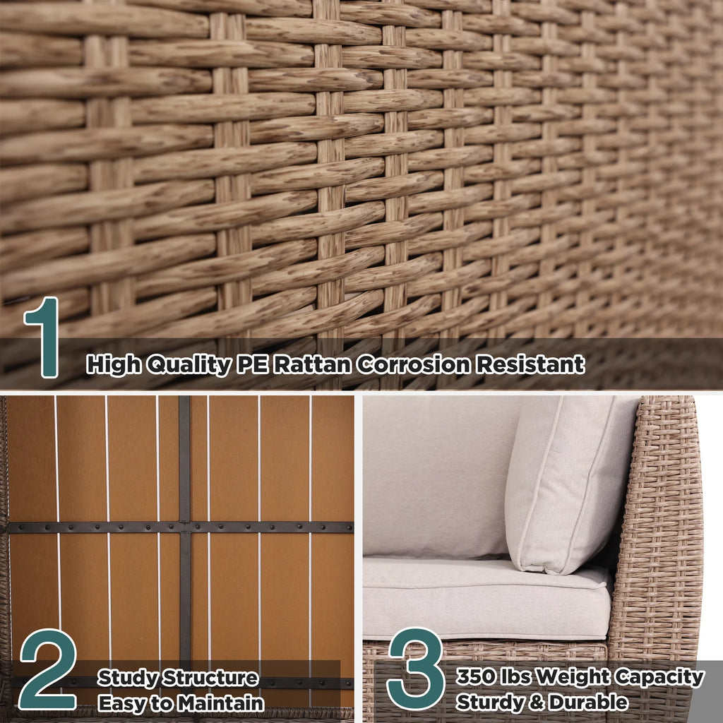 7 Pcs Half-Round Rattan Patio Furniture Set with Cushion and Table H579