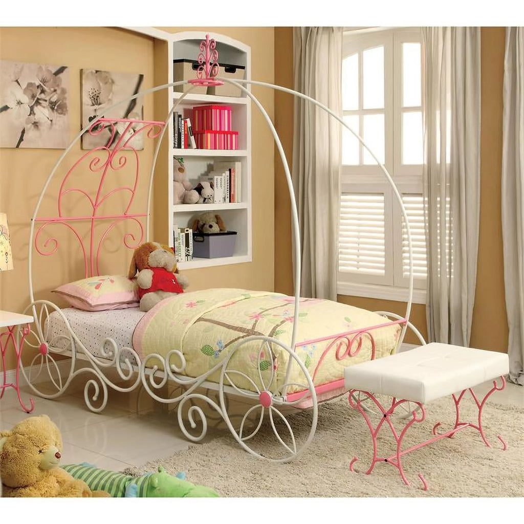 Pink and White Metal Twin Bed D642