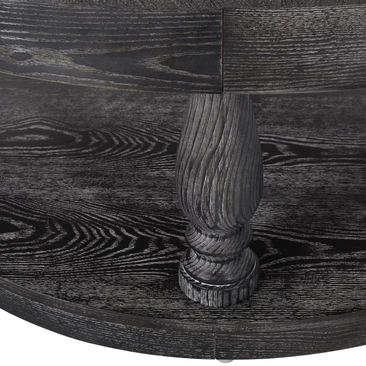Charcoal Gray Fabric and Wood Ottoman X664