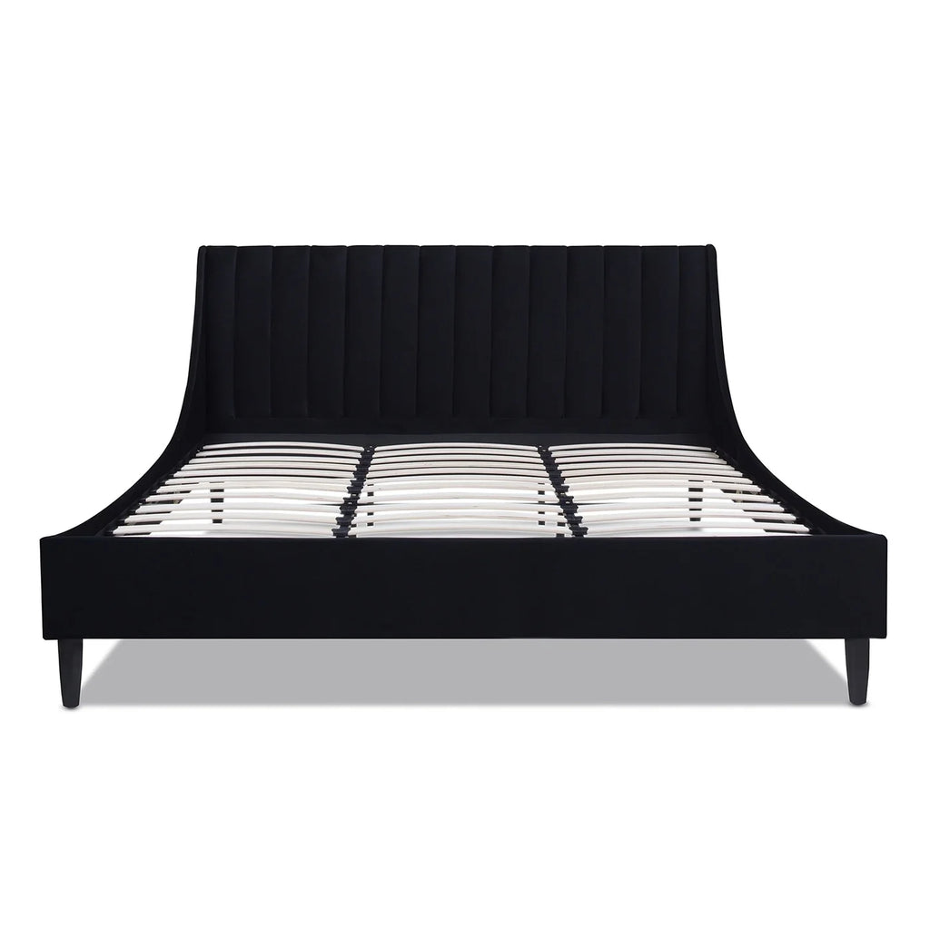 King Anthracite Black Velvet Platform Bed Set I263