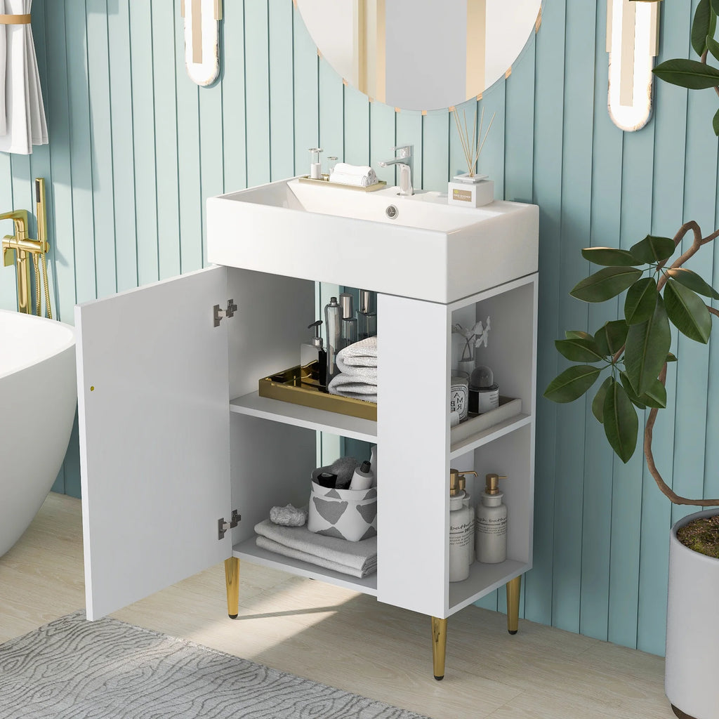 21.6" Wood Bathroom Vanity with Ceramic Sink W243695