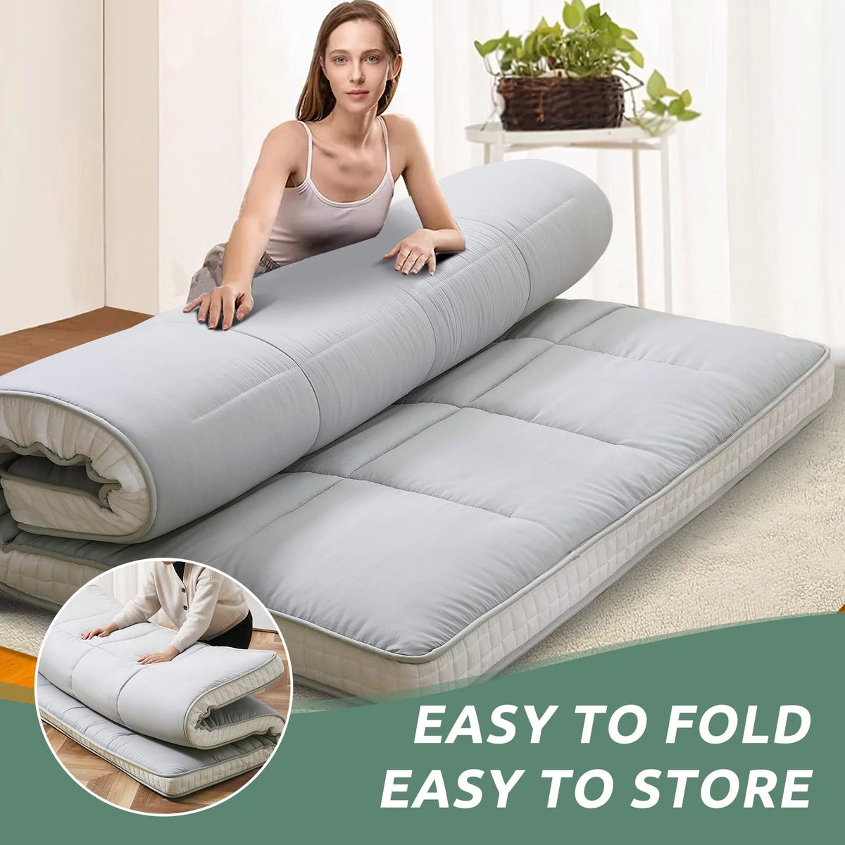 Japanese Floor Futon Mattress, Foldable Roll Up Sleeping Pad K2350