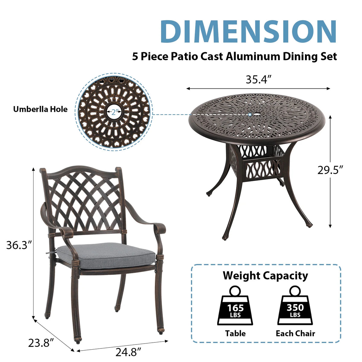 5 Piece Cast Aluminum Patio Dining Set J23685