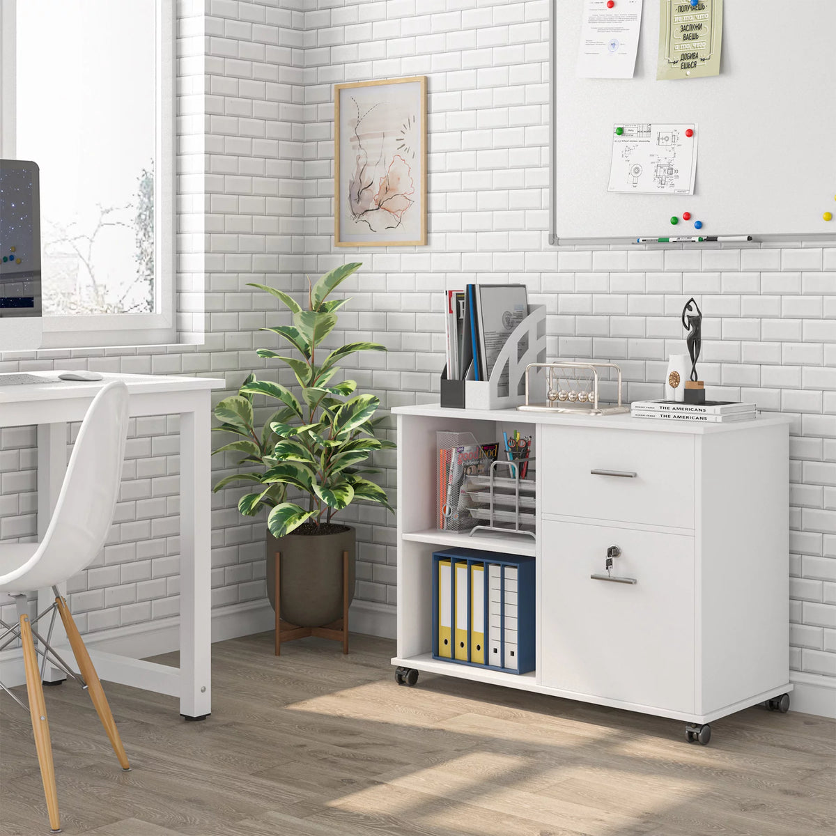 2-Drawer Mobile Lateral Filing Cabinet with Lock and Wheels H3316
