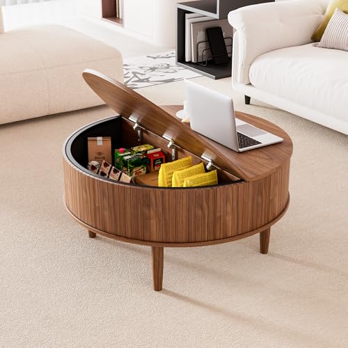 Round Fluted Lift Top Coffee Table with Storage Q69057