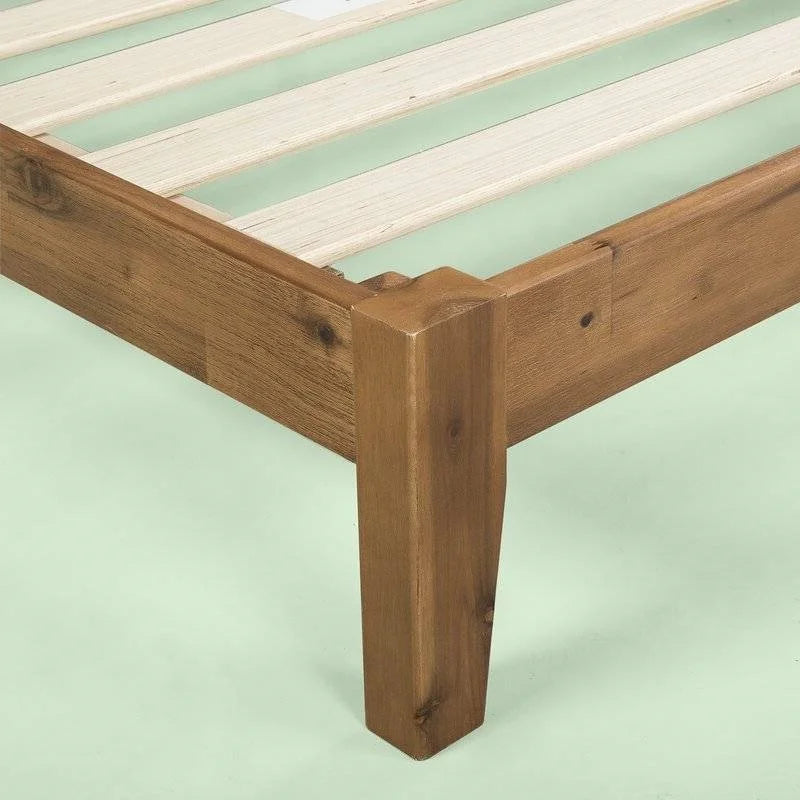 King Size Medium Brown Wood Platform Bed Frame with Headboard J943