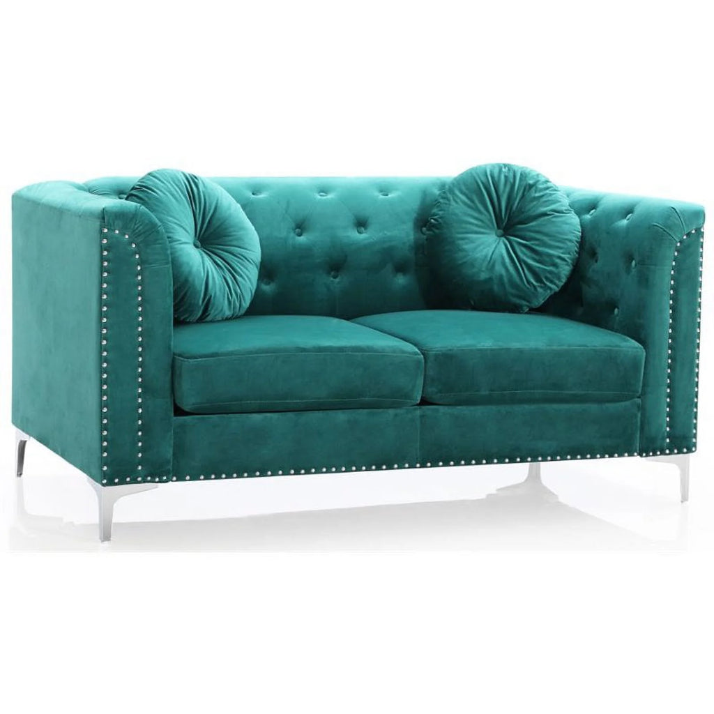 Velvet Sofa Chaise and Loveseat 2-Piece Set in Green C652258