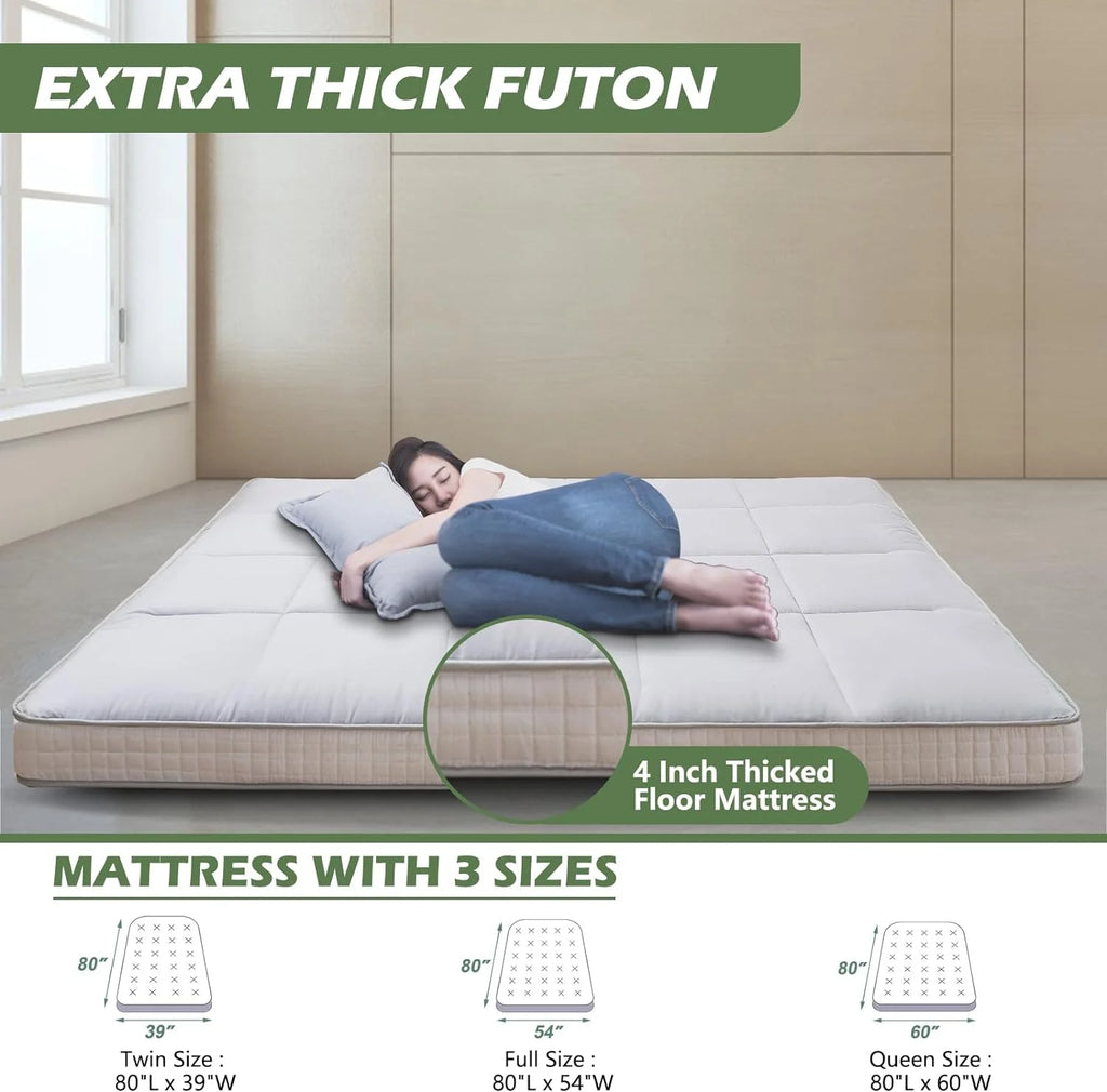 Japanese Floor Futon Mattress, Foldable Roll Up Sleeping Pad K2350