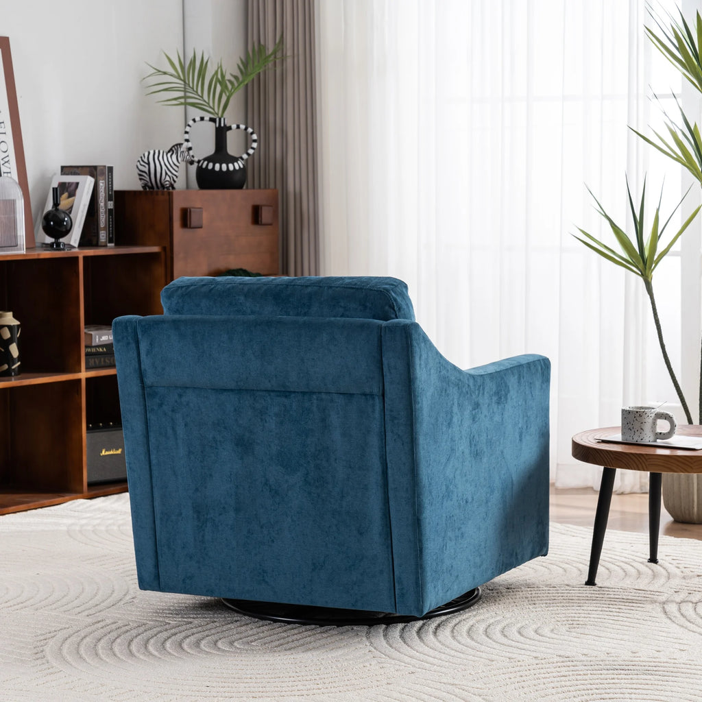 Large Navy Blue Linen Fabric Swivel Armchair J768