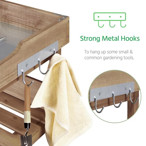 Brown Wooden Potting Bench Table with Storage Shelf E3894