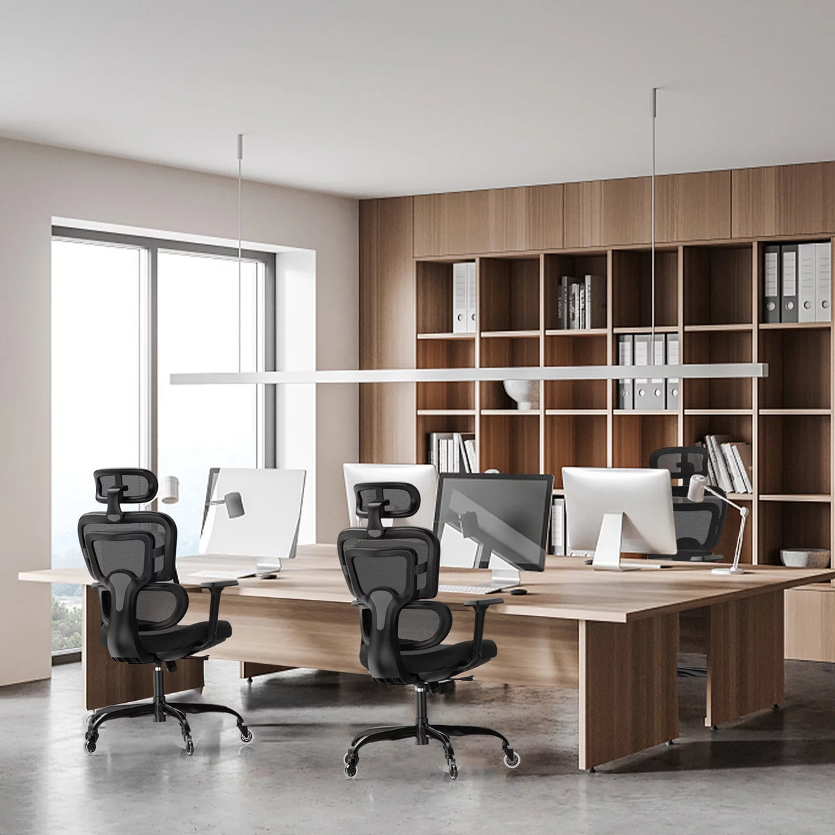 Black Ergonomic Mesh Office Chair with Lumbar Support and Wheels D234