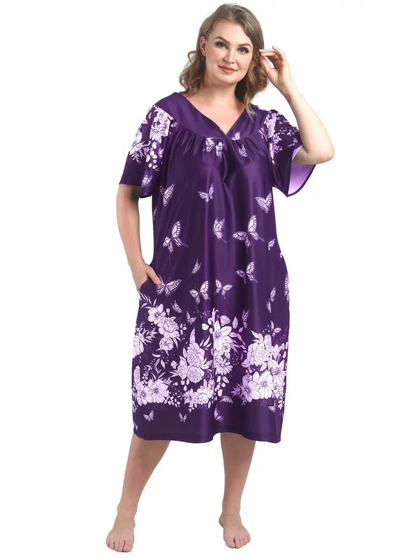 Plus Size Short Sleeve Nightgown with Pockets O122