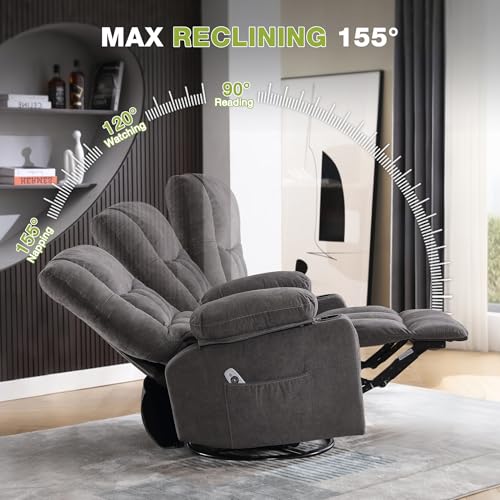 Oversized Swivel Rocker Recliner Chair with Vibration Massage and Lumbar Heat G12476