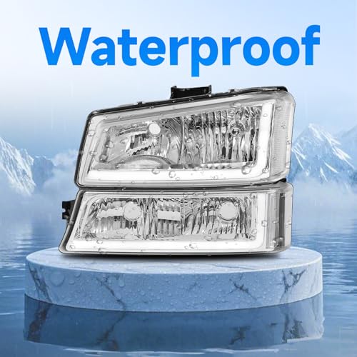 Headlight Assembly with LED DRL Sequential Turn Light Chrome Housing Clear Reflector Z278