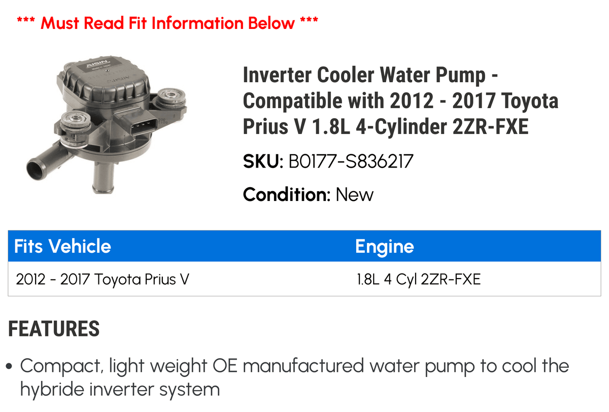 Inverter Cooler Water Pump U9953
