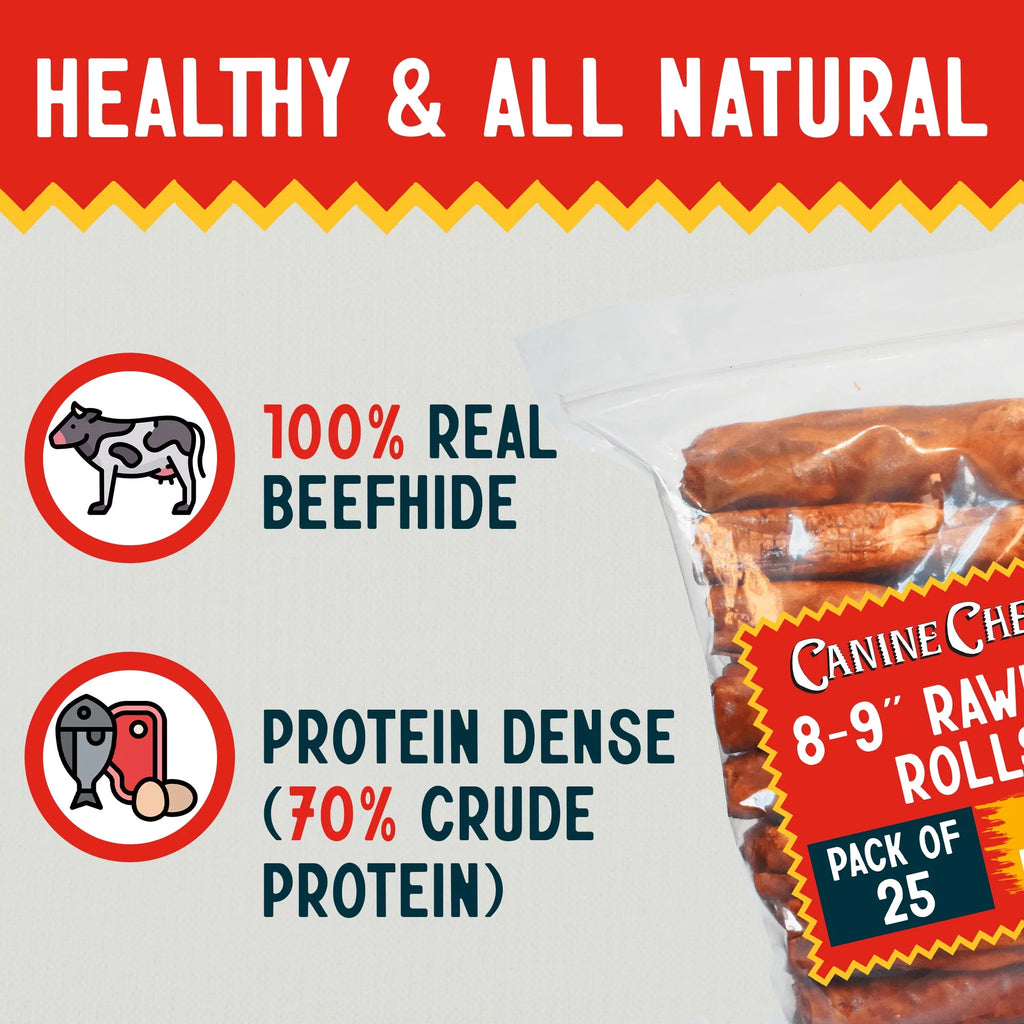 8-9" Beef Basted Rawhide Retriever Roll Bone Chew for Dogs 25 Pk N616