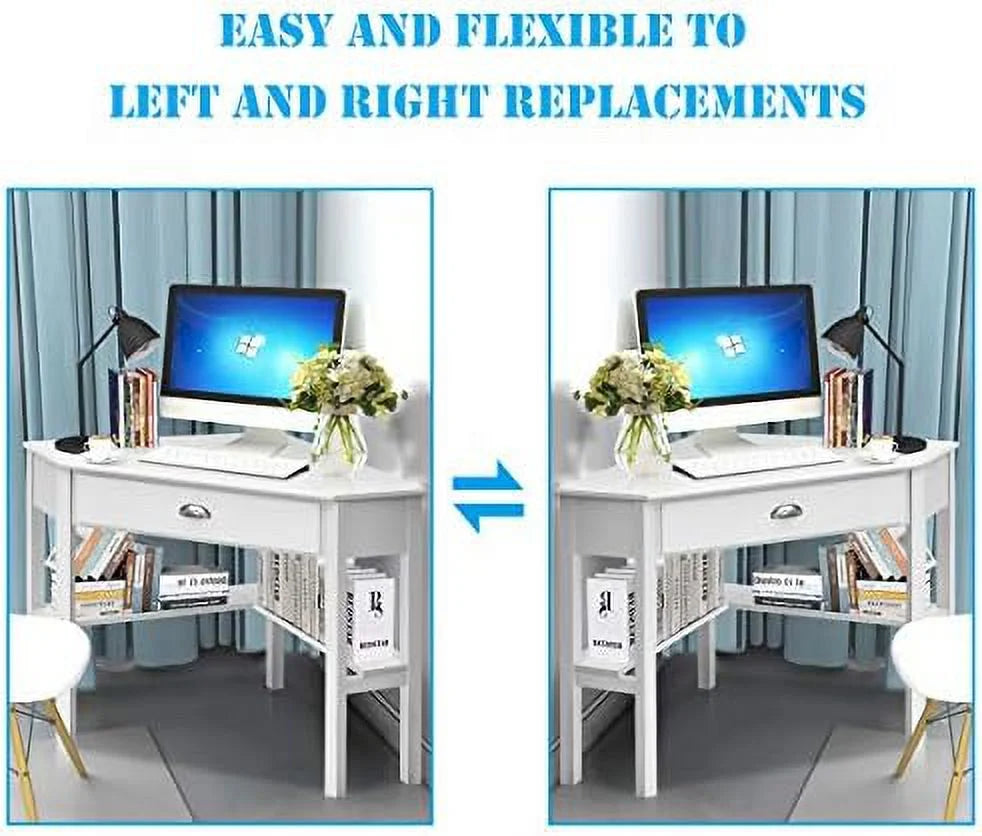 White Corner Desk with Drawers and Shelves Q501111