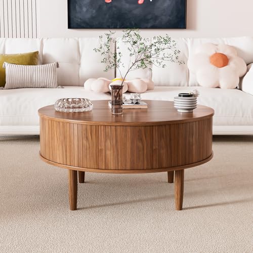 Round Fluted Lift Top Coffee Table with Storage Q69057
