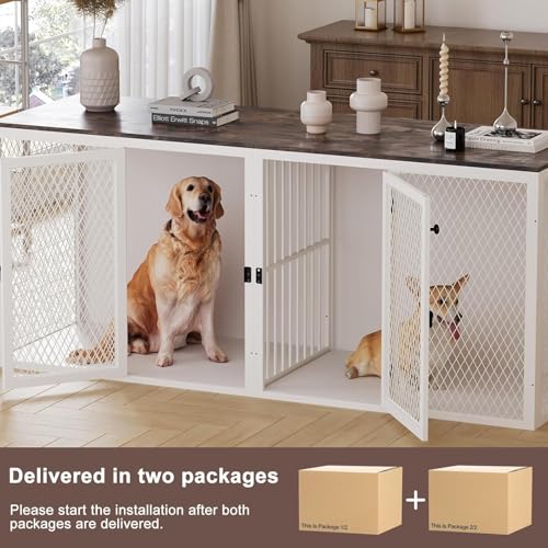 71 Inch Wooden Dog Crate Furniture with Divider D7098