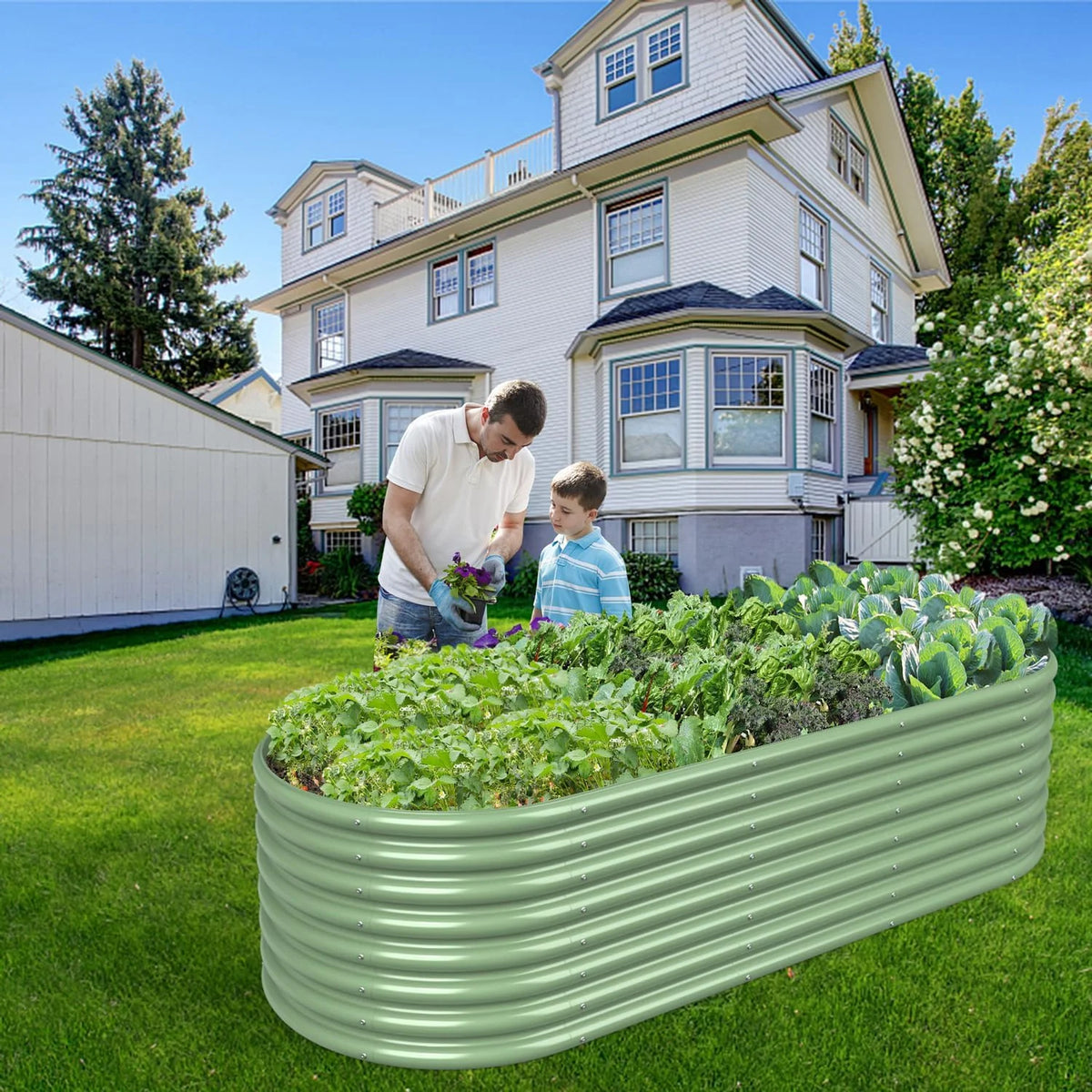 8x3x2FT Galvanized Metal Raised Garden Bed Light Green U73662