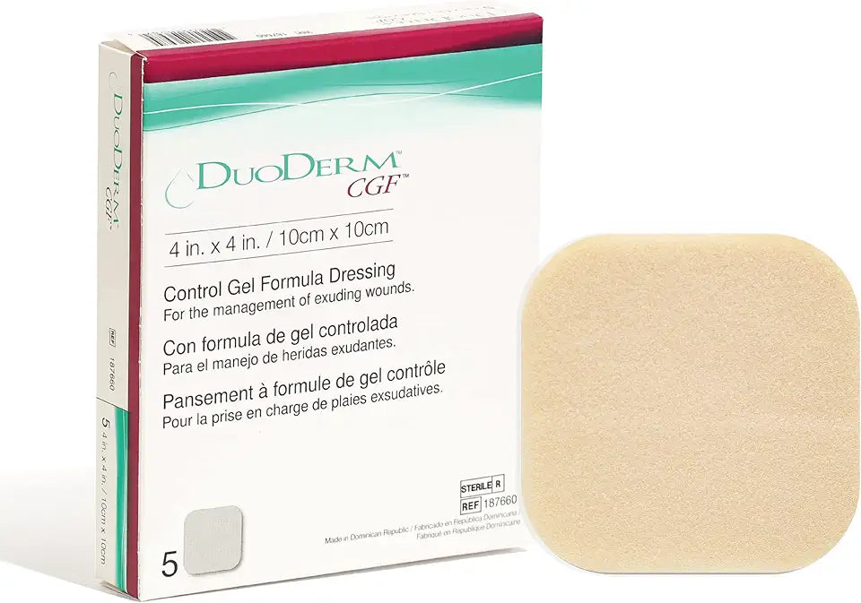 4"x4" Hydrocolloid Sterile Adhesive Dressing, Latex-Free, Waterproof, Beige, 5ct Box (2 Pack) B8551