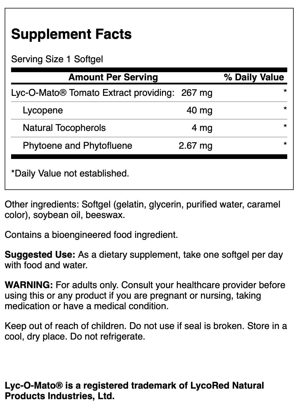 Lycopene 40 mg 60 Softgels W5019