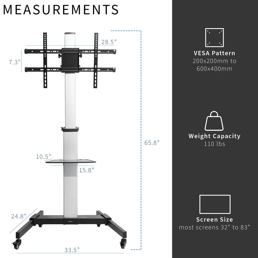 Heavy Duty Mobile TV Cart for 32" to 83" Flat Screen B6708