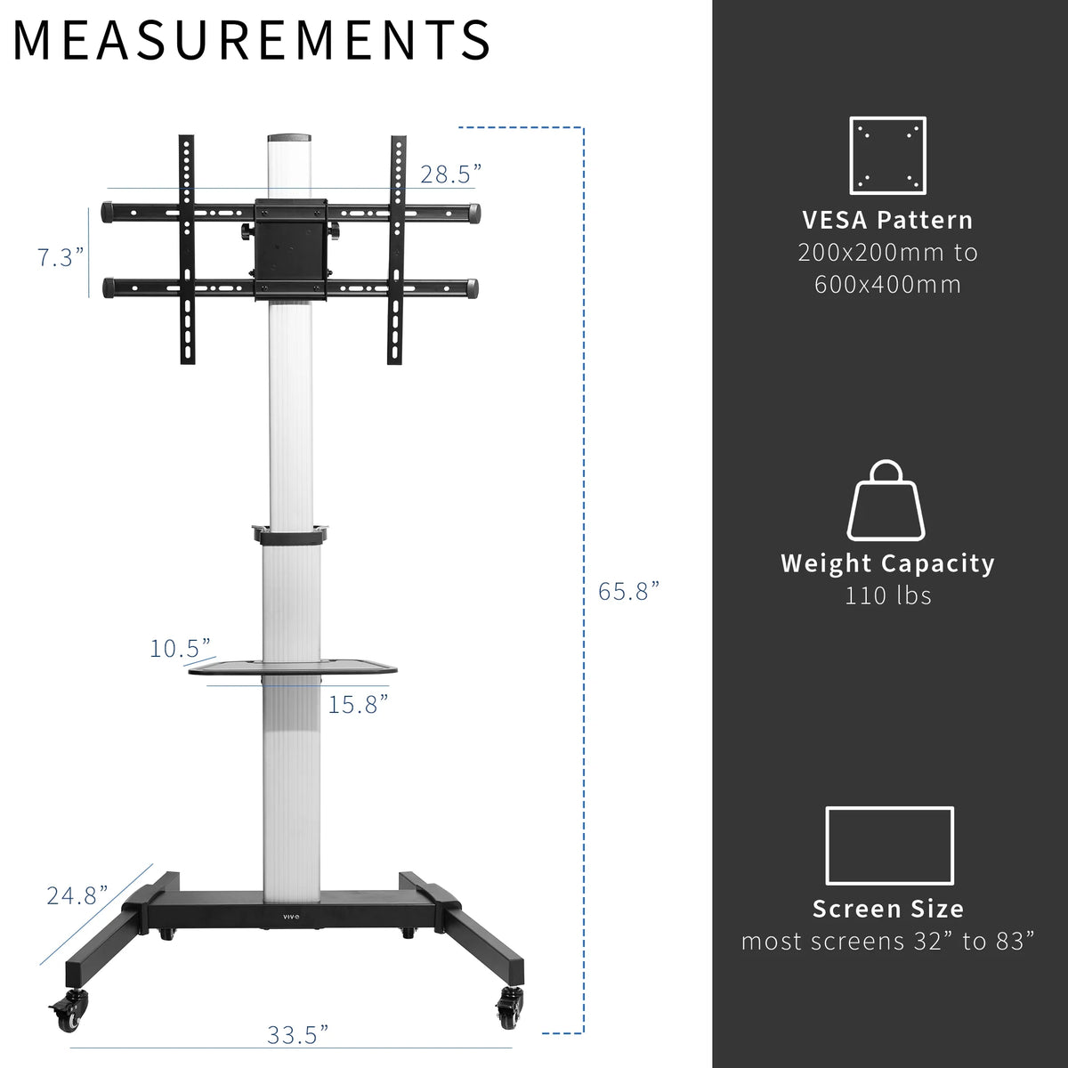 Heavy Duty Mobile TV Cart for 32" to 83" Flat Screen B6708