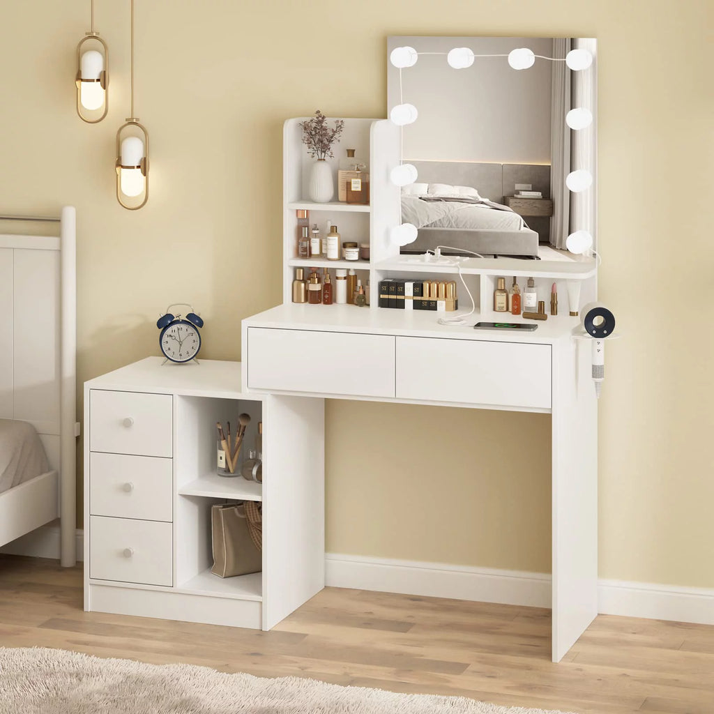 White Makeup Vanity with Lights and Mirror F69235