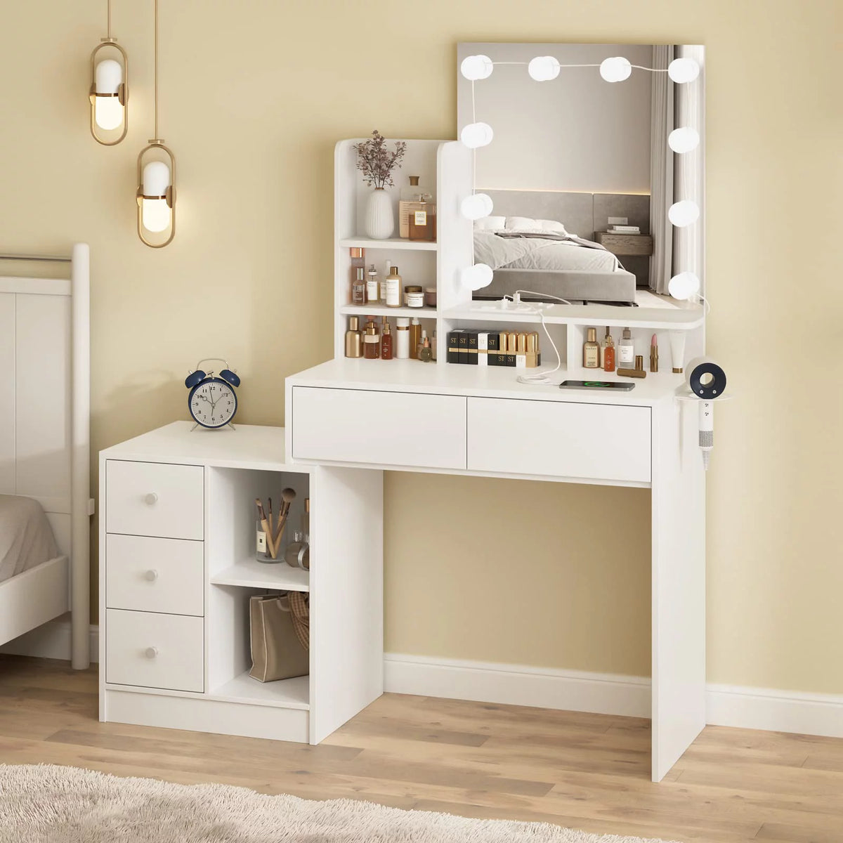 White Makeup Vanity with Lights and Mirror F69235