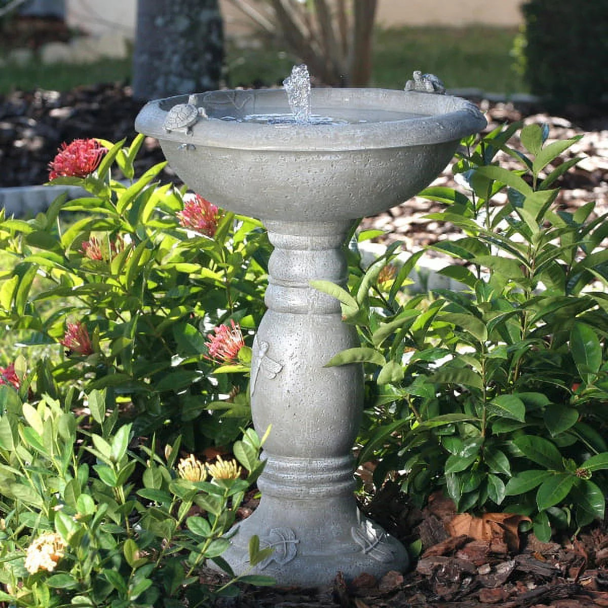 Solar Powered Concrete Bird Bath Fountain H89546