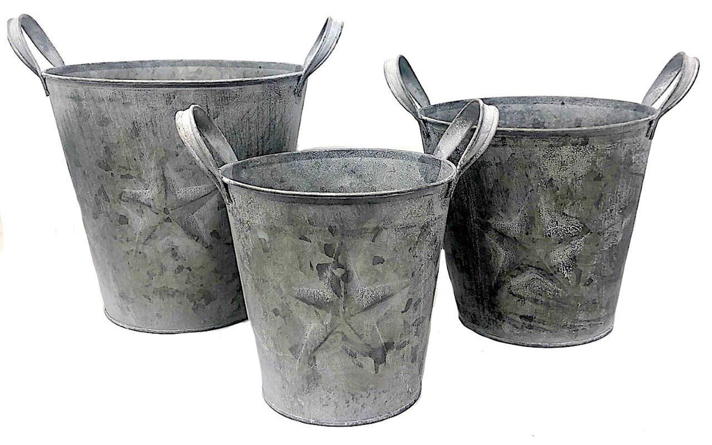 Metal Buckets Planters With Handles Tarnished Silver E35902