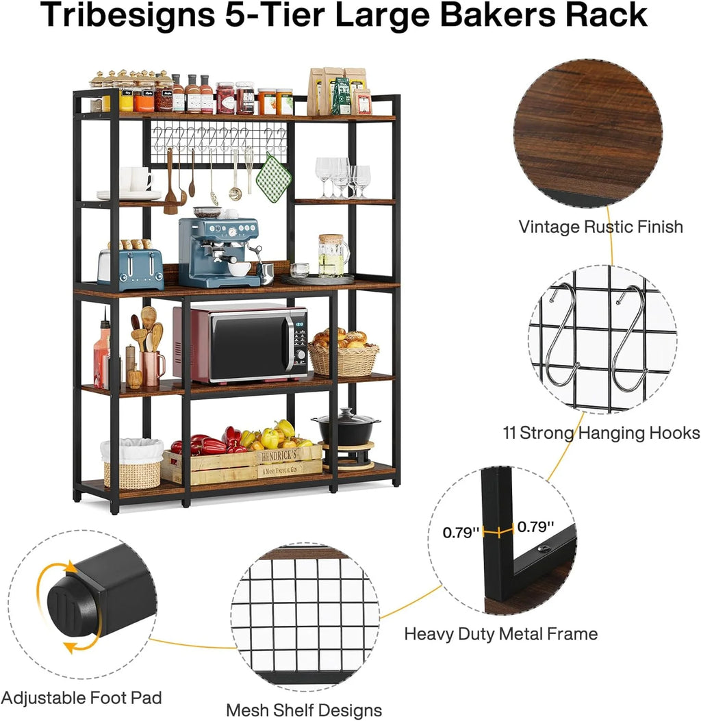 55" Wide 5-Tier Kitchen Storage Rack with Hutch U594
