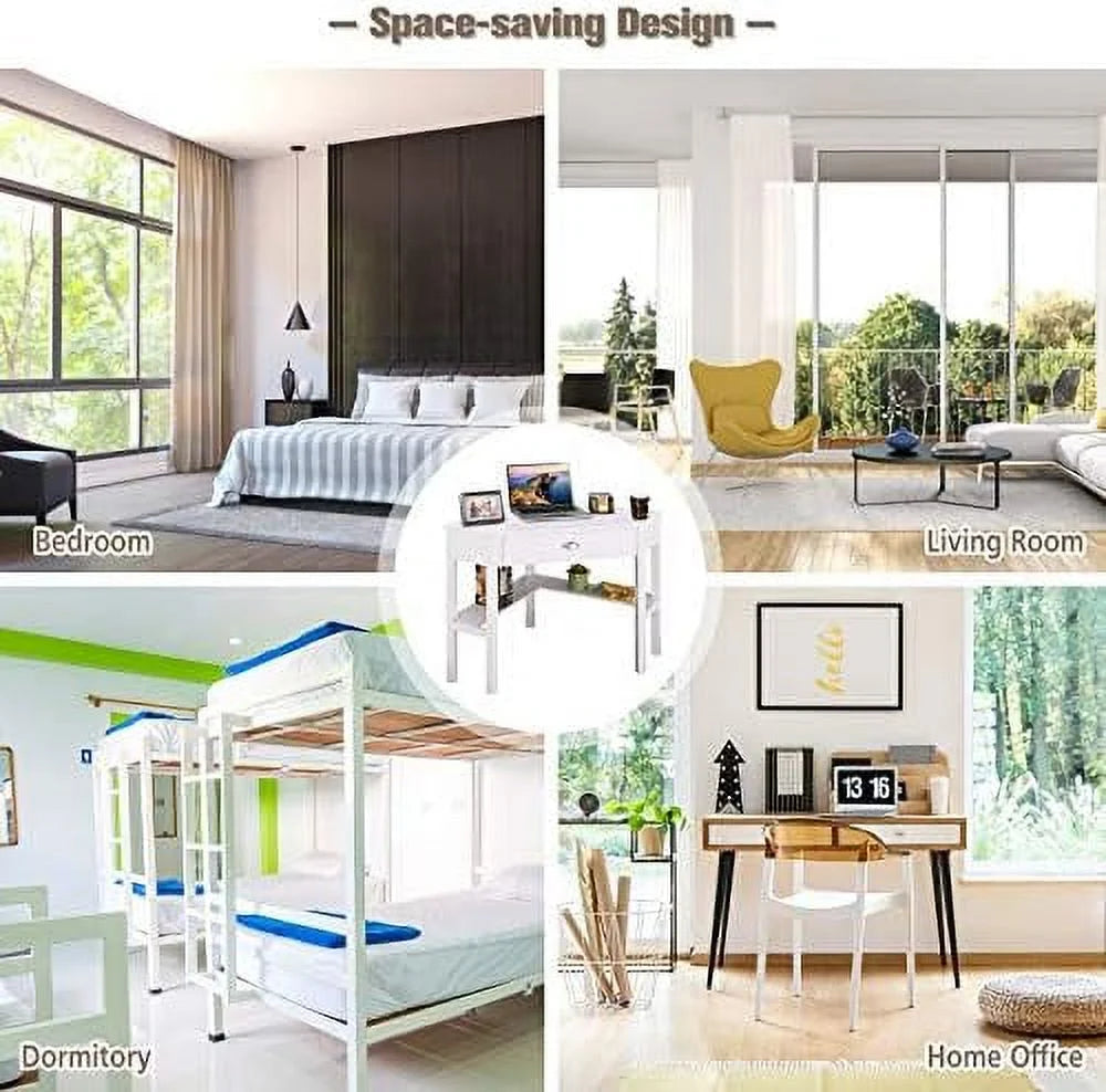 White Corner Desk with Drawers and Shelves Q501111