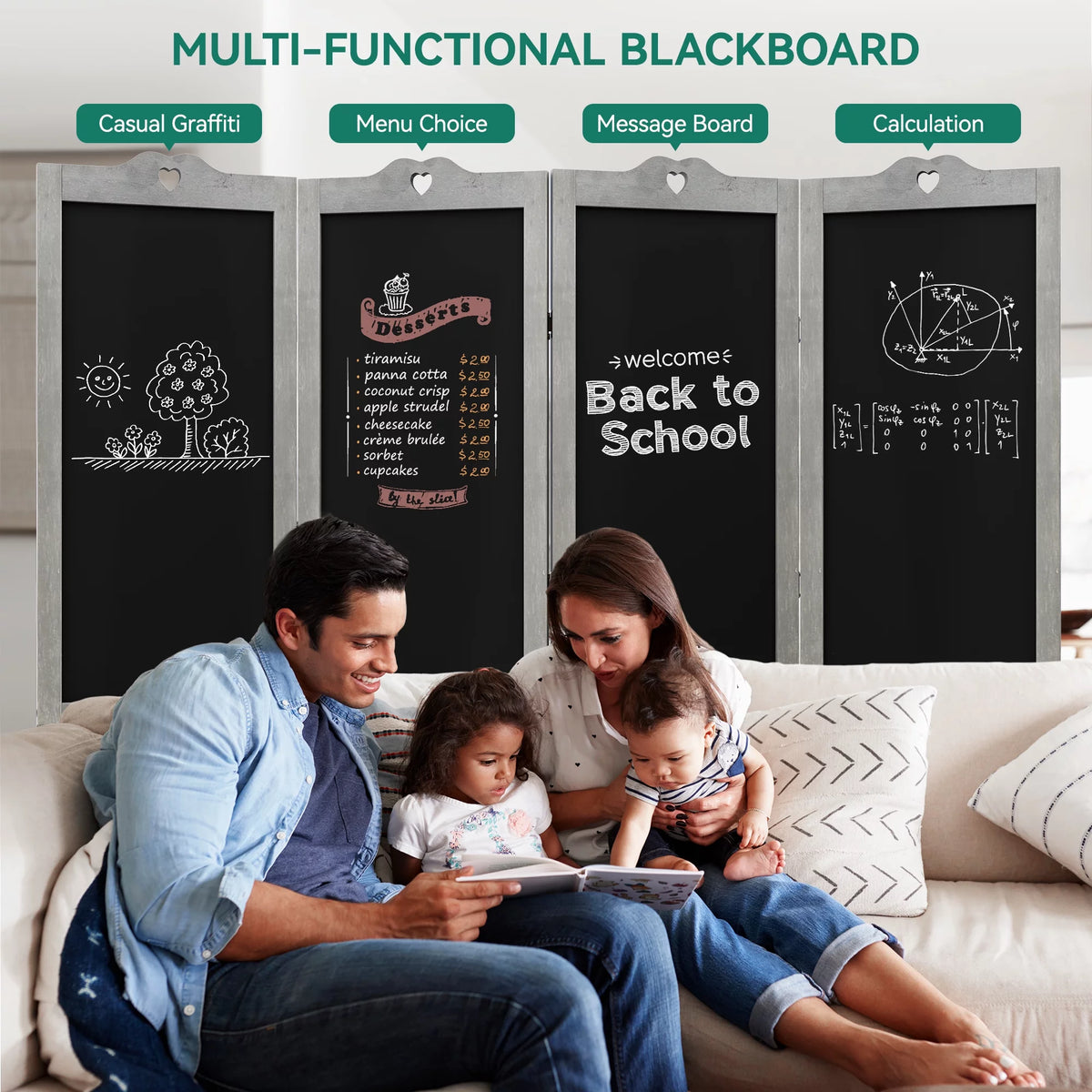 4 Panel Folding Room Divider with Chalkboard W831751