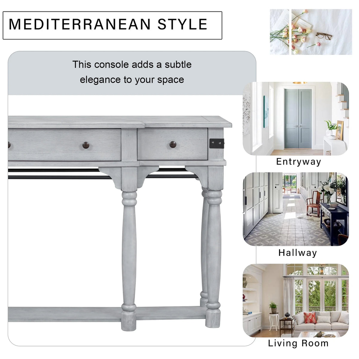 Gray Wood Console Table with 3 Drawers S46108