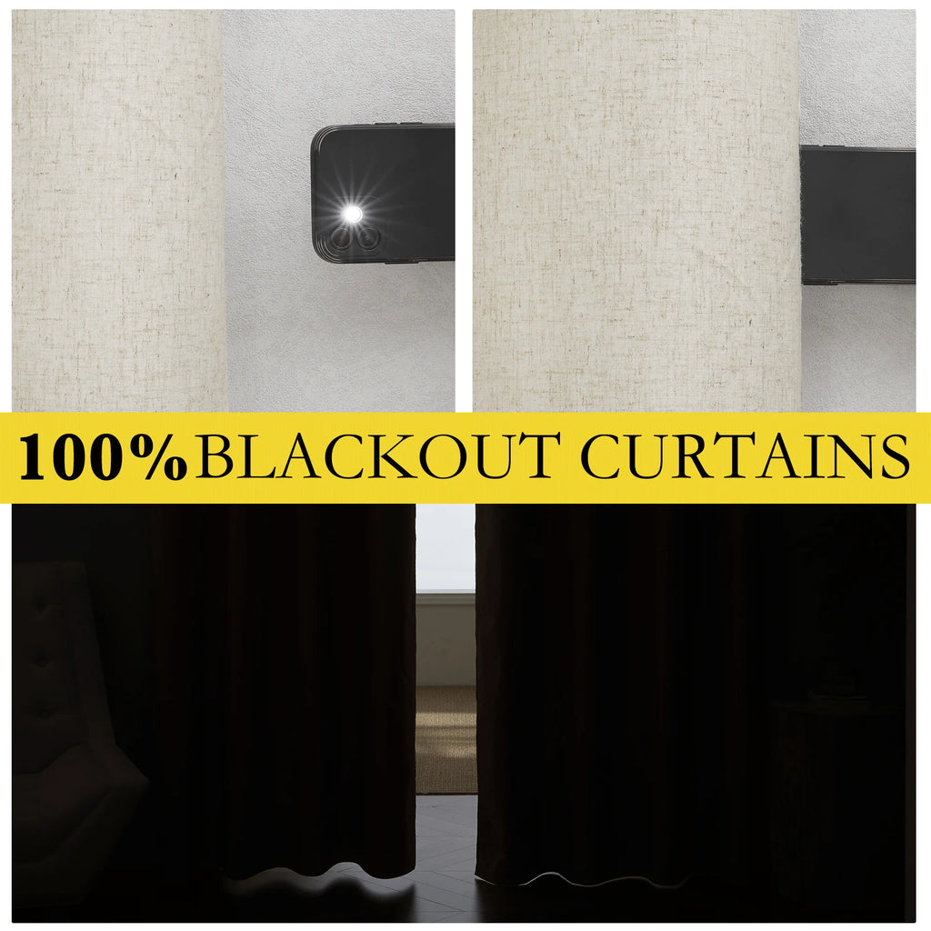 Natural 100% Blackout Linen Kitchen Curtains 63 inch 2 Panels X529
