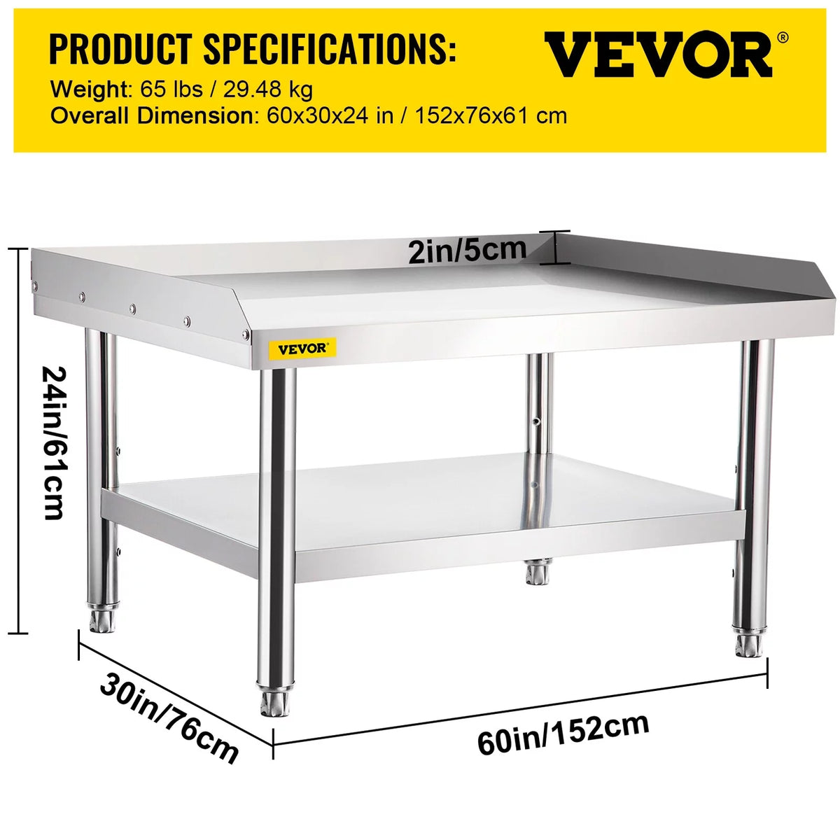 Stainless Steel Grill Table with Adjustable Undershelf 60*30*24 Inch W561650