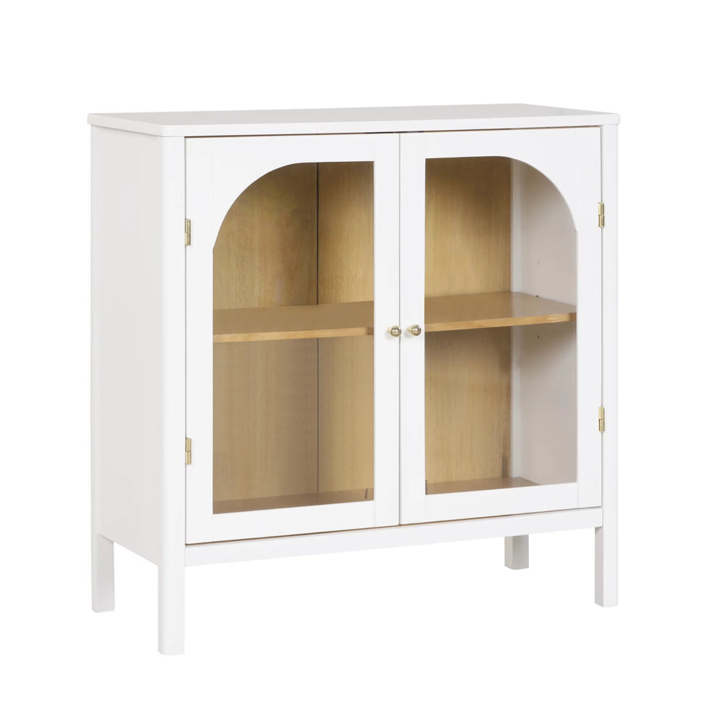 White Free Standing Sideboard Buffet with Glass Doors and Adjustable Shelf B81952