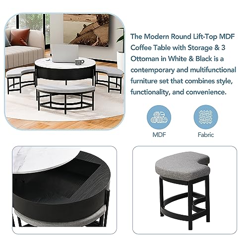 Lift-Top Coffee Table with Hidden Storage and Ottoman A773