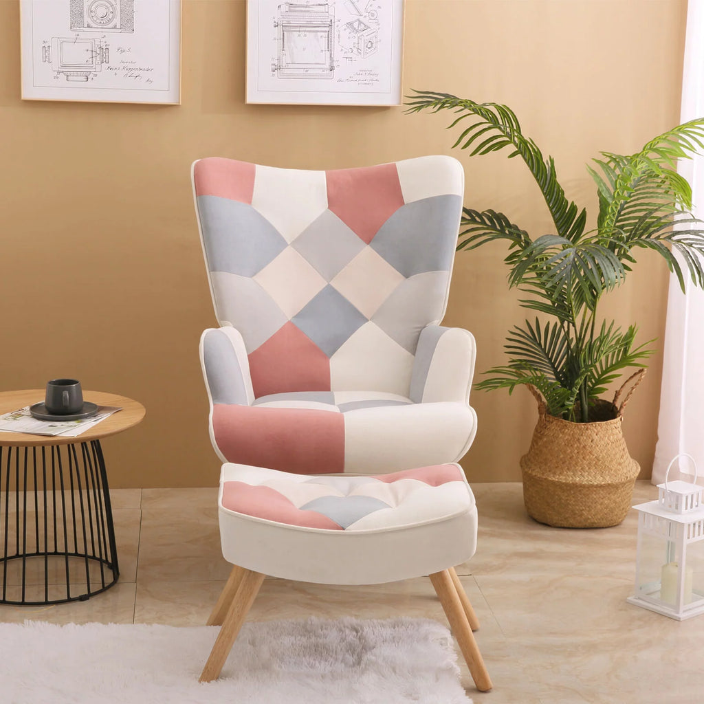 Pink Accent Chair with Ottoman P80357