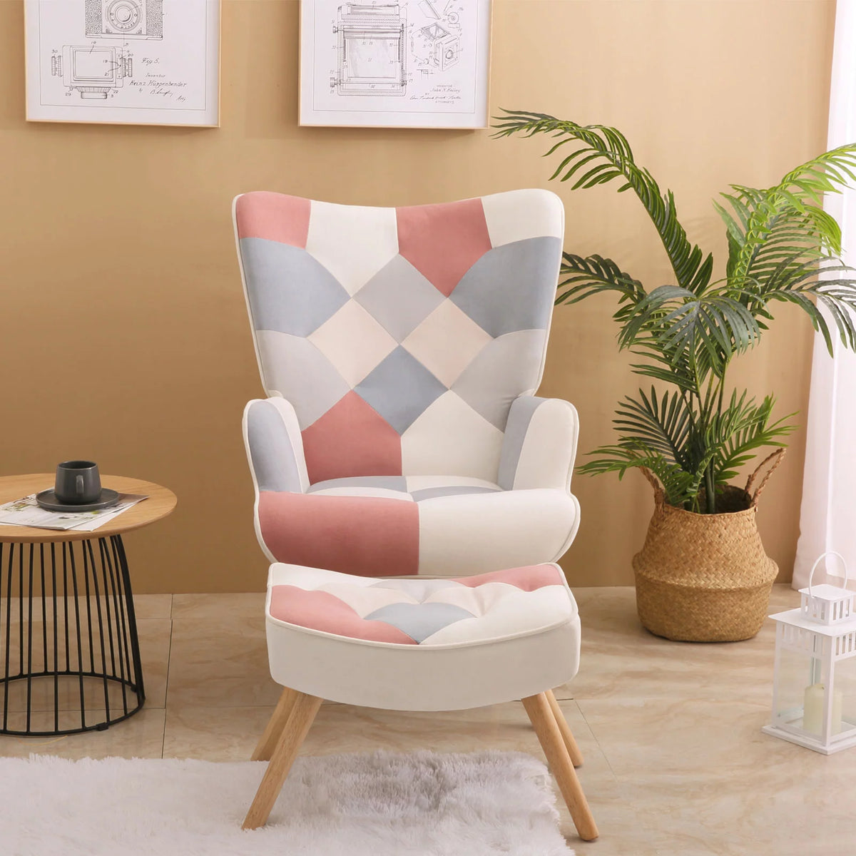 Pink Accent Chair with Ottoman P80357