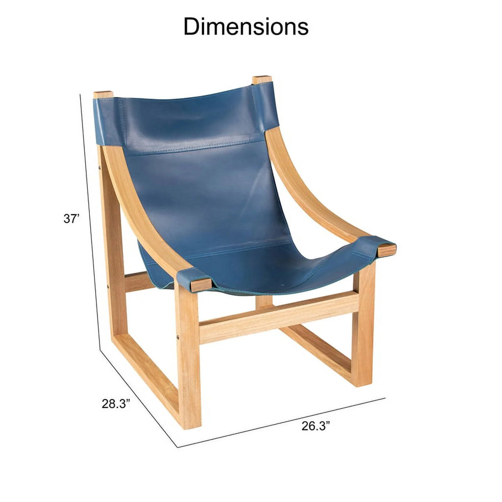 Cobalt Blue Top Grain Leather and Solid Wood Sling Chair Y9403