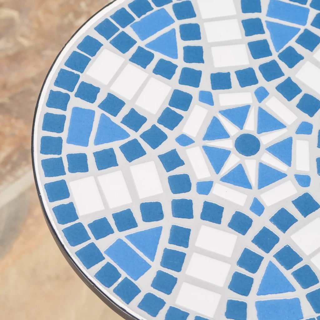 Blue and White Ceramic Tile Iron Frame Side Table E52757
