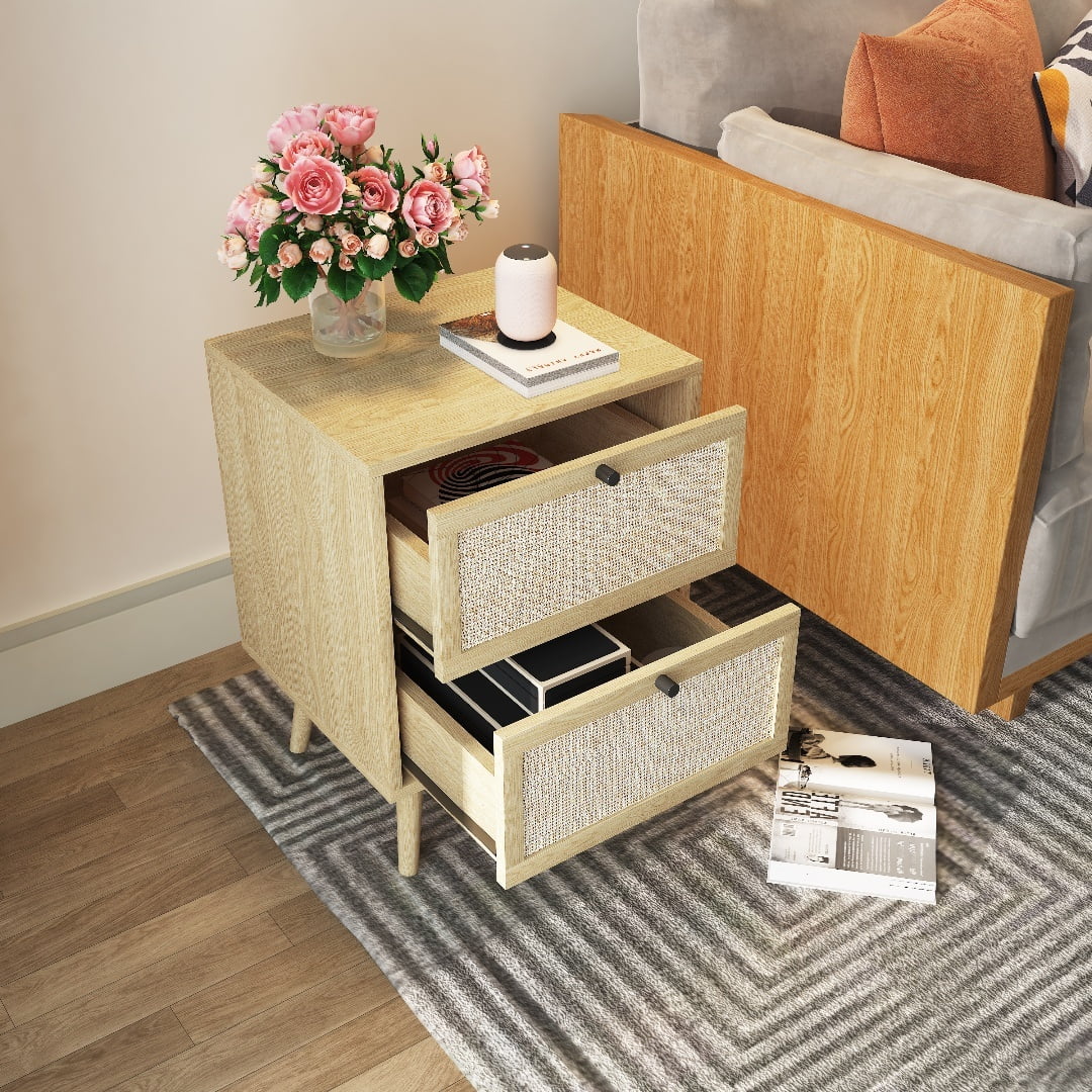 Set of 2 2 Drawer Natural Nightstand X3586
