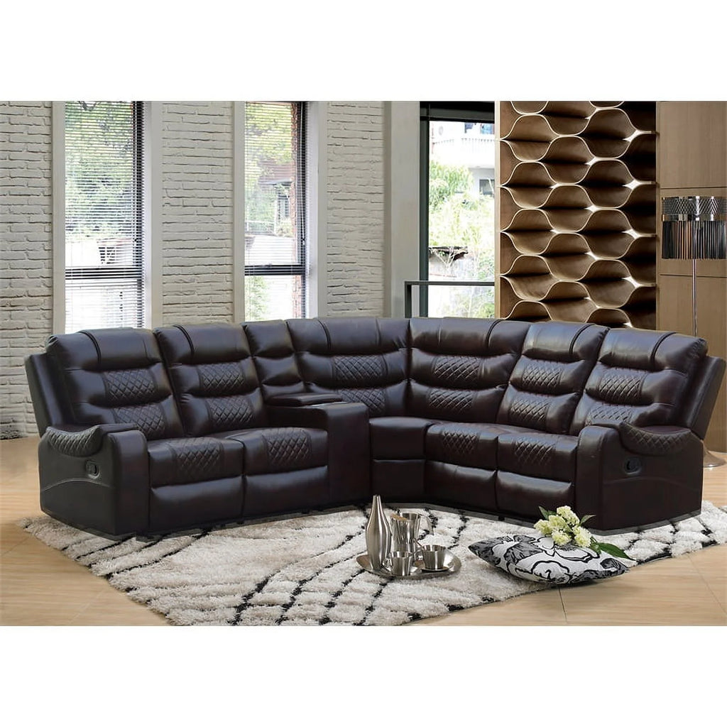 Brown Faux Leather Reclining Sectional T4433