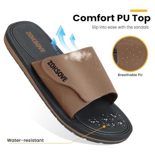 Black Adjustable Slip On Open Toe Memory Foam Slide Sandals H301