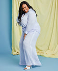Plus Size Satin-Trim Wide-Leg Pants X8941