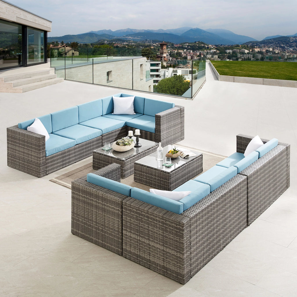 5 Pieces Rattan Wicker Outdoor Furniture Set with Glass Table B330