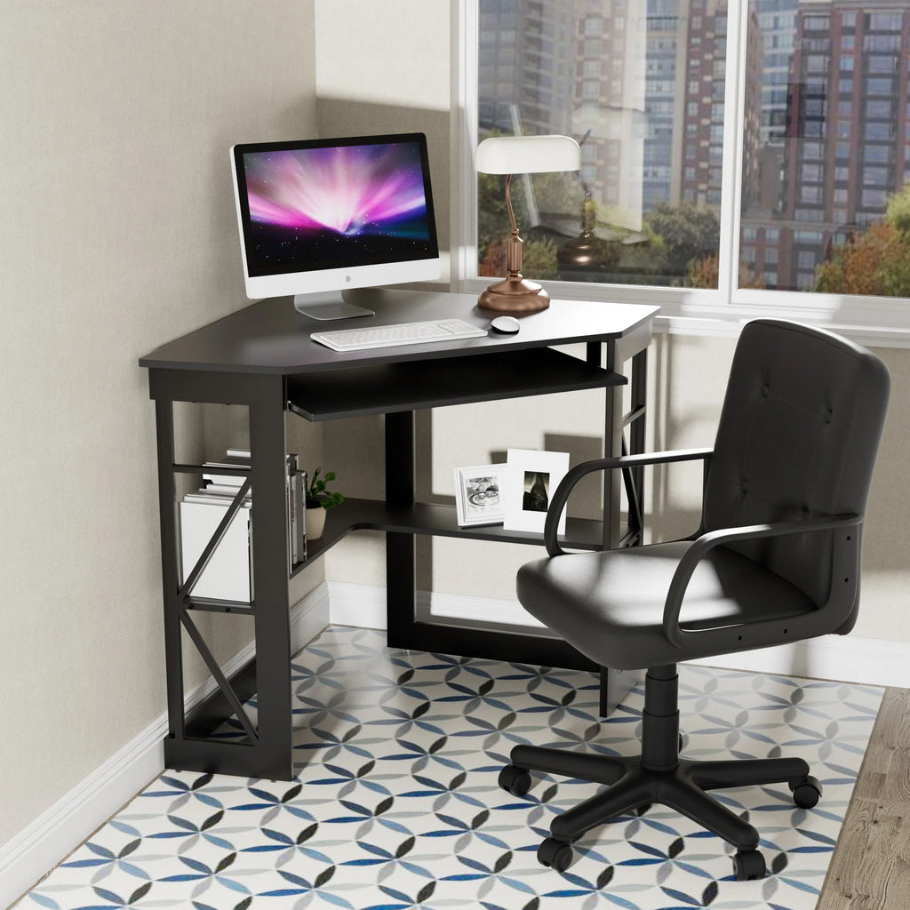 Black Corner Computer Desk & Chair Set K32616
